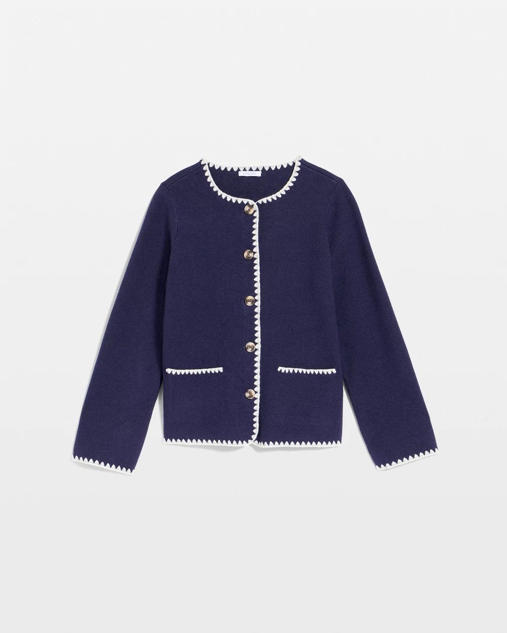 bed&breakfast カーディガンスティッチカーディガン Blanket Stitch Crewneck Cardigan | Chico's